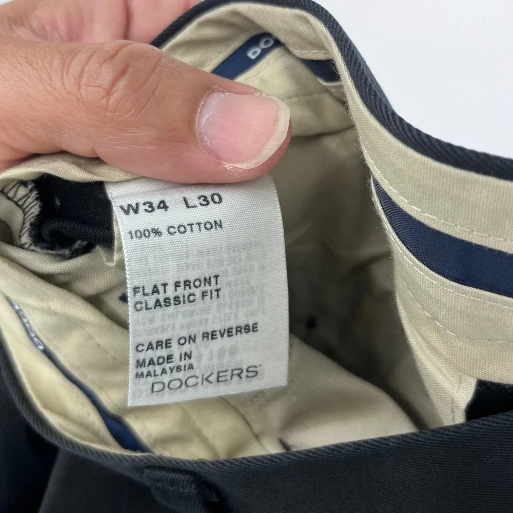 Dockers Mens‎ Dress Pants Size 33x29 Classic Fit Flat Front Black Cotton Office